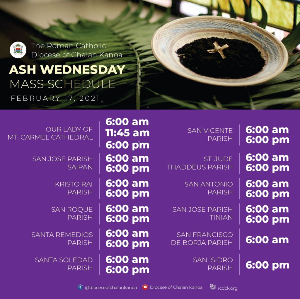 Ash Wednesday Mass Schedule Roman Catholic Diocese of Chalan Kanoa